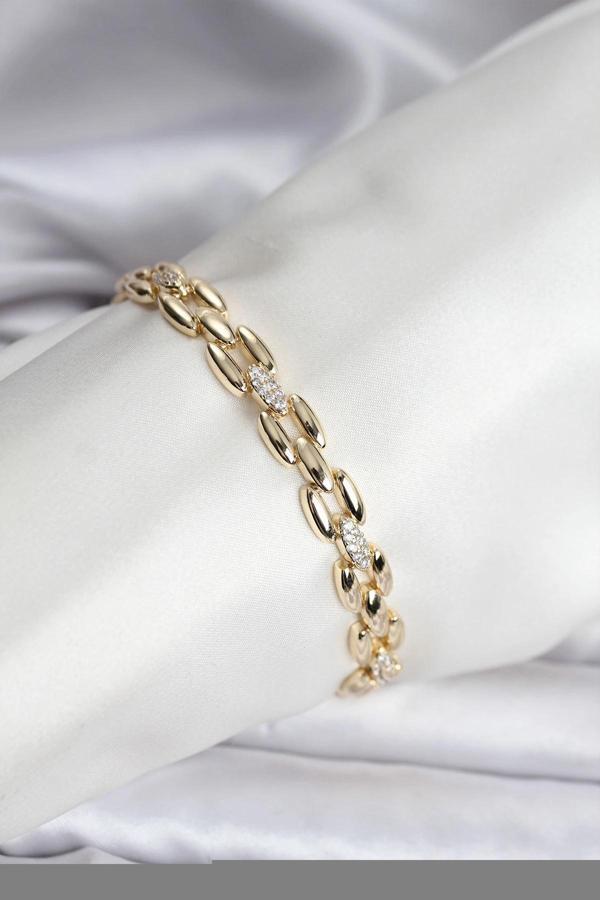 14K Gold Renk Kaplama Zirkon Taşlı Model CM Kadın Bileklik - Image 1