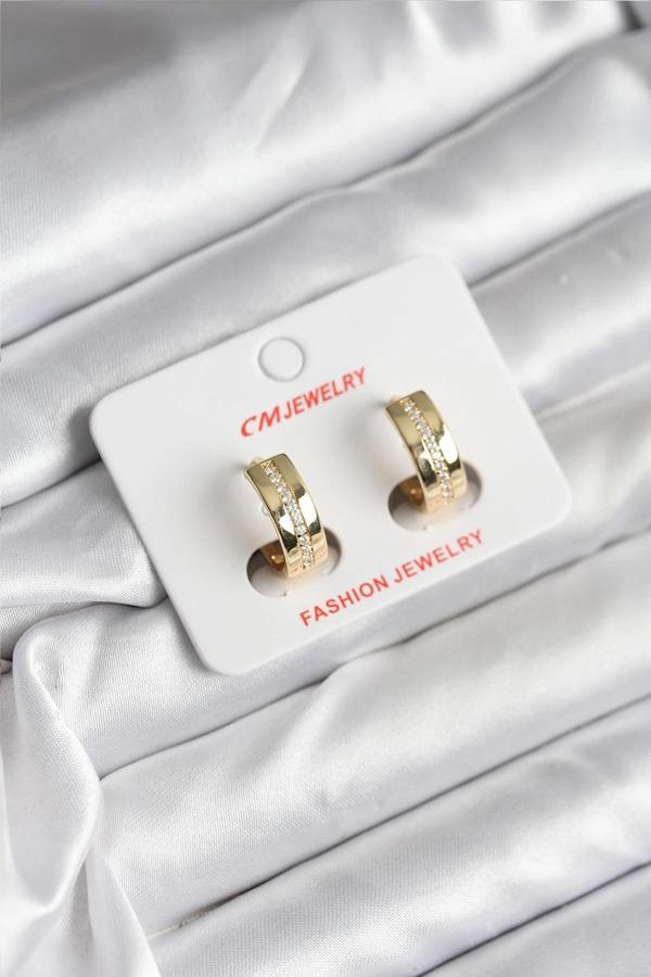 14K Gold Renk Kaplama Zirkon Taşlı Halka Model CM Kadın Küpe - Image 1