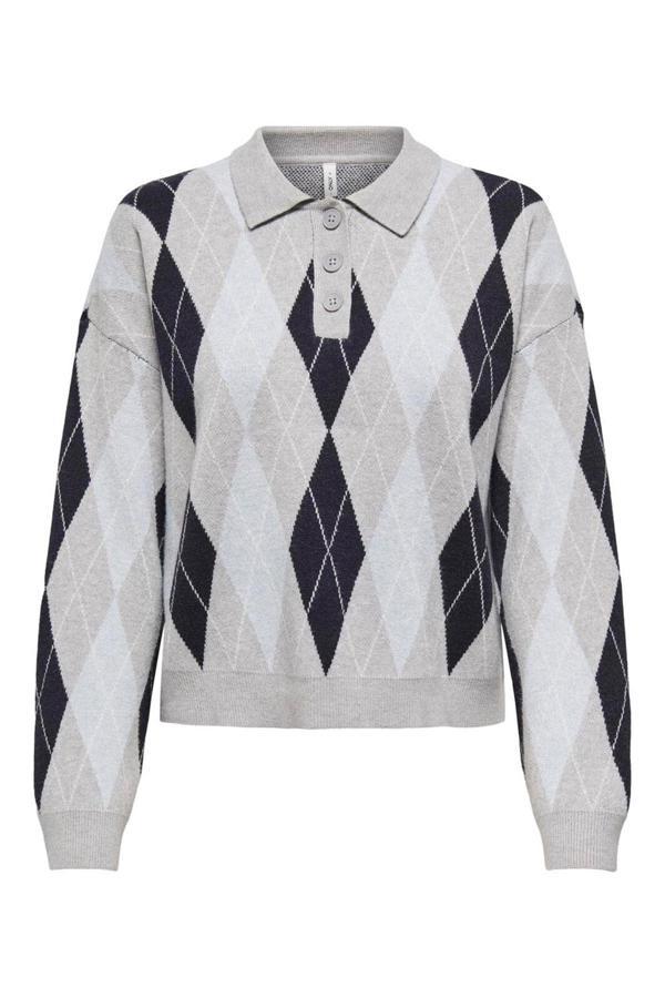 Only Onlibi Regular Fit Düğmeli Polo Yaka Bayan Kazak 15360541 AÇIK GRİ - Image 1