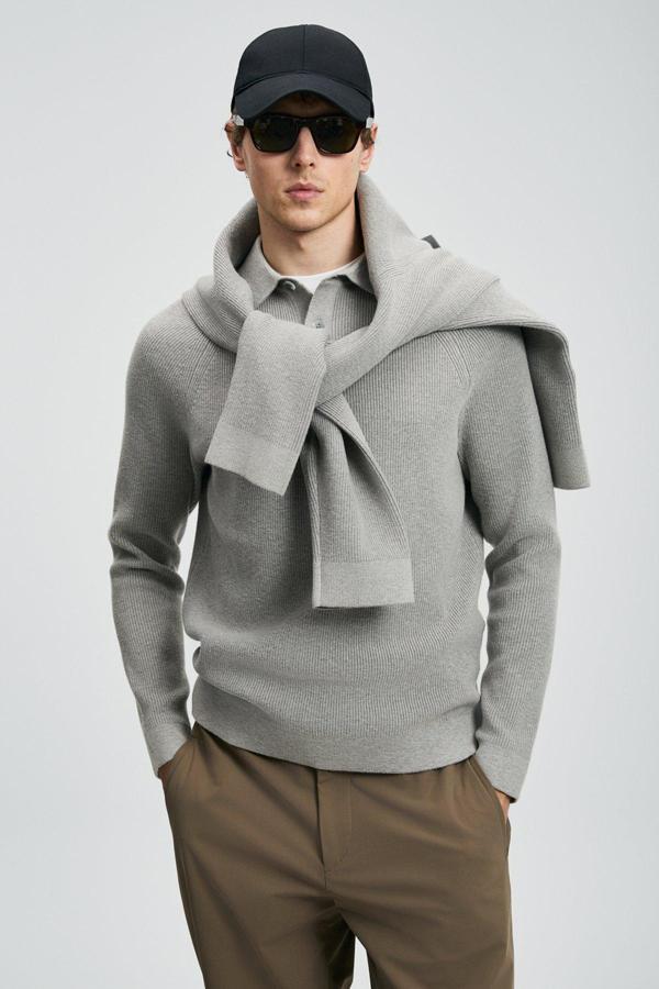 Lufian Pamuk Karışımlı Regular Fit Düğmeli Erkek Polo Yaka Kazak 112090170 VİZON - Image 1