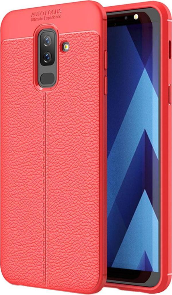 Microsonic Samsung Galaxy J8 Kılıf Deri Dokulu Silikon Kırmızı - Image 1