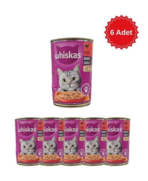 Whiskas Sığır Etli Konserve Kedi Maması 400 Gr x 6 Adet - Gerçek Et Lezzeti, Büyük Boy Ziyafet - Image 1
