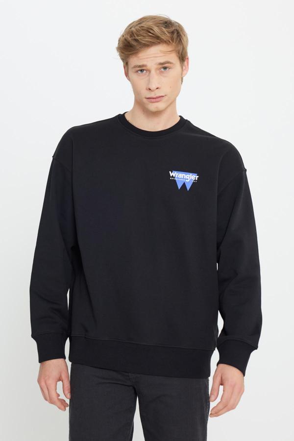 Wrangler Pamuklu Oversize Fit Sırt Baskılı Şardonlu Erkek Sweat W232243 001 SİYAH - Image 1