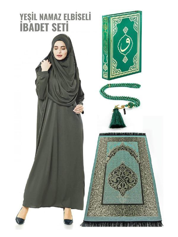 Haki Yeşil Namaz Elbiseli İbadet Seti - Image 1