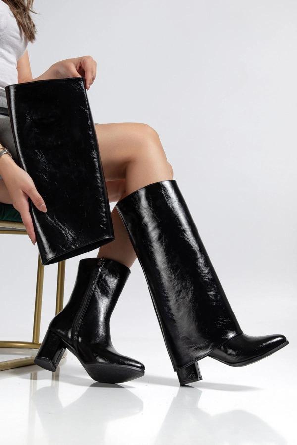 BİÇOMİ Wila Siyah Parlak Topuklu Tak Çıkar Çizme - Image 1