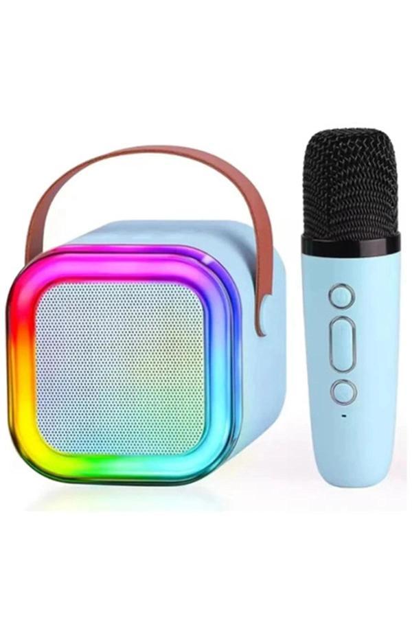 Karaoke Kablosuz Hoparlör Mikrofonlu Rgb Işıklı Bluetooth Speaker Tf Kart/usb Mavi - Image 1
