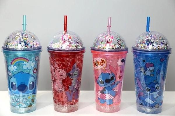 Sevimli Stitch Işıklı Pipetli Pullu Suluk & Bardak 400 Ml Alk3146 - Image 1