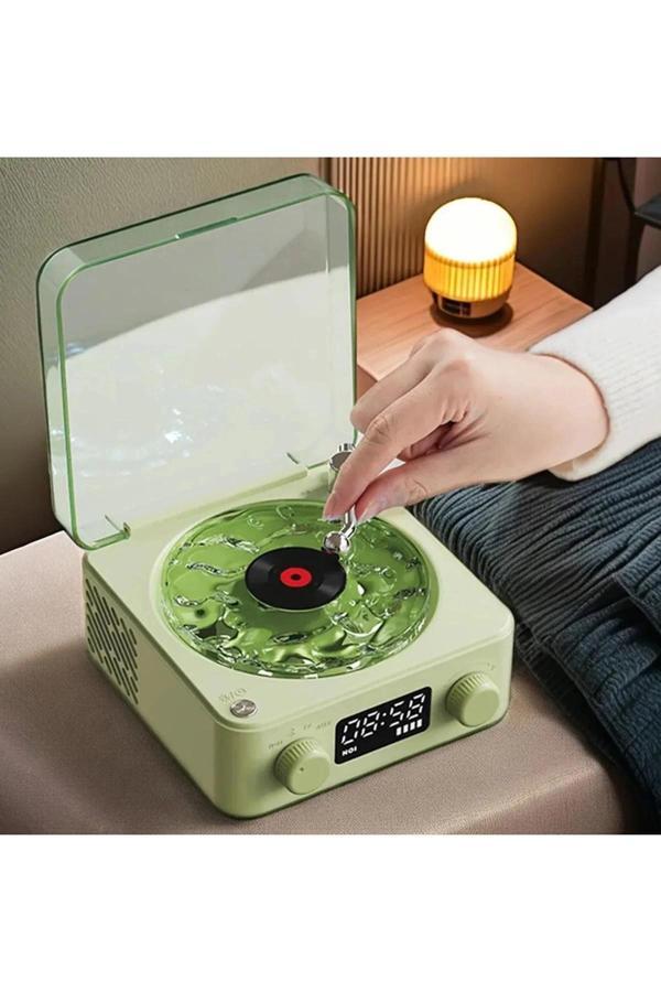 Waves Nostalji Plak Görünümlü Bluetooth Hoparlör 3d Ses Dalgası Retro Müzik Plak Yeşil - Image 1