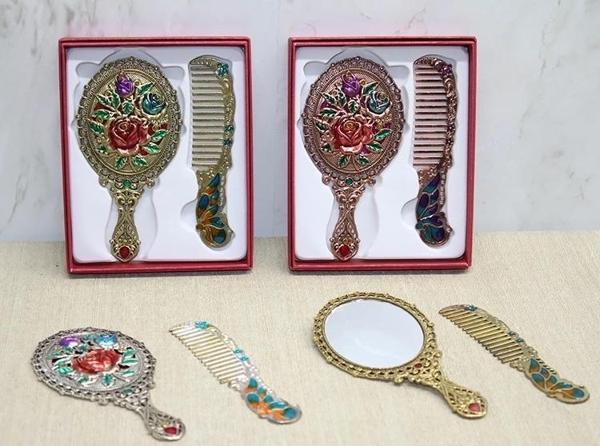 Gül Tasarimi Ayna Ve Tarak Seti Küçük Boy Alk4986 - Image 1