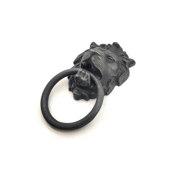 Antika Tarz Dekoratif Pirinç Aslan Kapı Tokmağı, Taktak - 102x130 mm, Oksit - Image 1