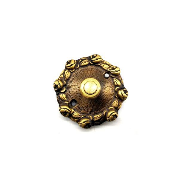 Antika Tarz Dekoratif Pirinç Güllü Kapı Zili - 75mm, Antik - Image 1