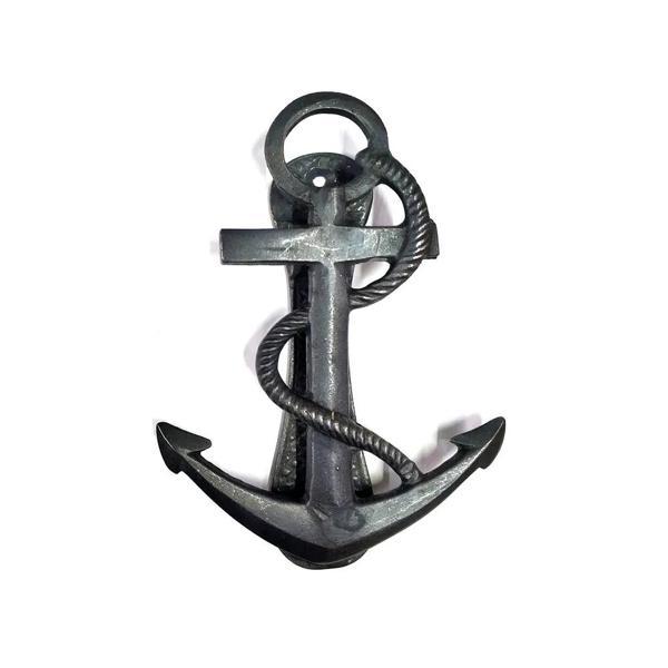 Antika Tarz Dekoratif Pirinç Halatlı, Çapa, Denizci, Gemici Kapı Tokmağı, Taktak - 170x60mm, Oksit - Image 1