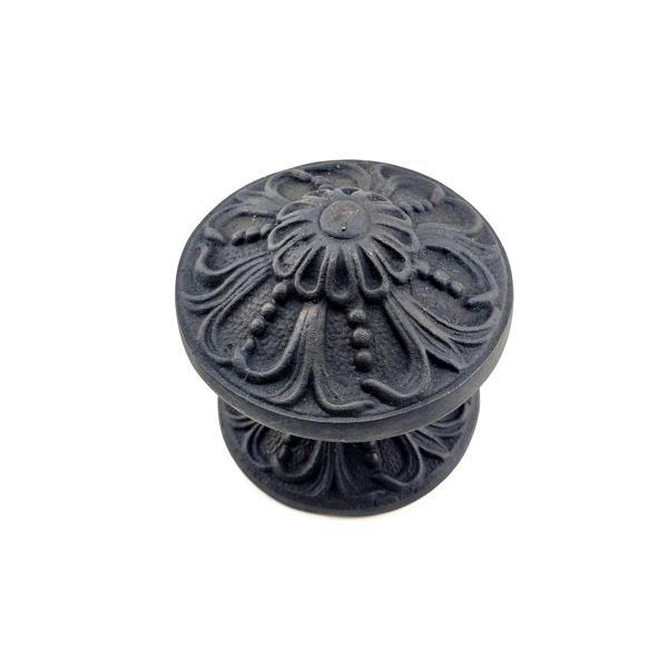 Antika Tarz Dekoratif Pirinç Çiçekli Kapı Tokmağı - 80 mm Çap, Oksit - Image 1