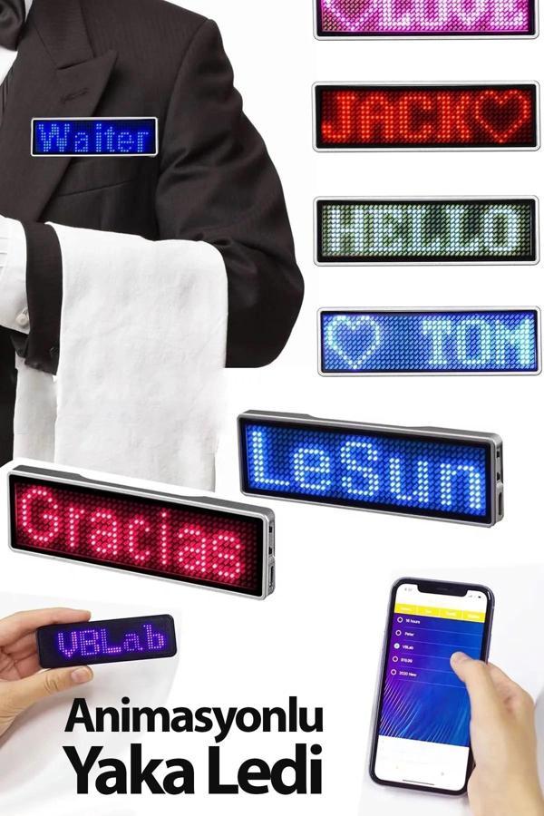 Matrix Kayan Led Yaka Rozeti Mobil Kontrollü Dijital Etiket 9×3cm - Image 1