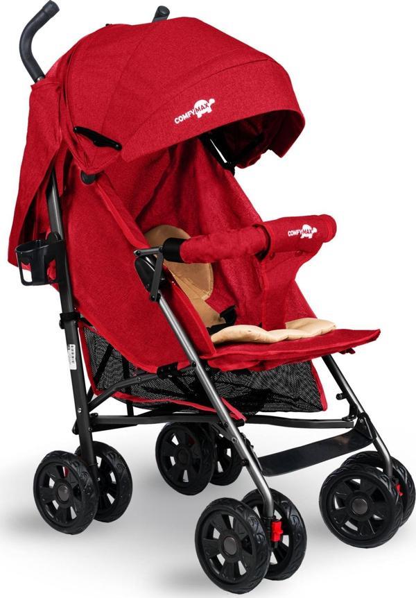 Comfymax Tam Yatar Baston Bebek Arabası – Dark Red - Image 1