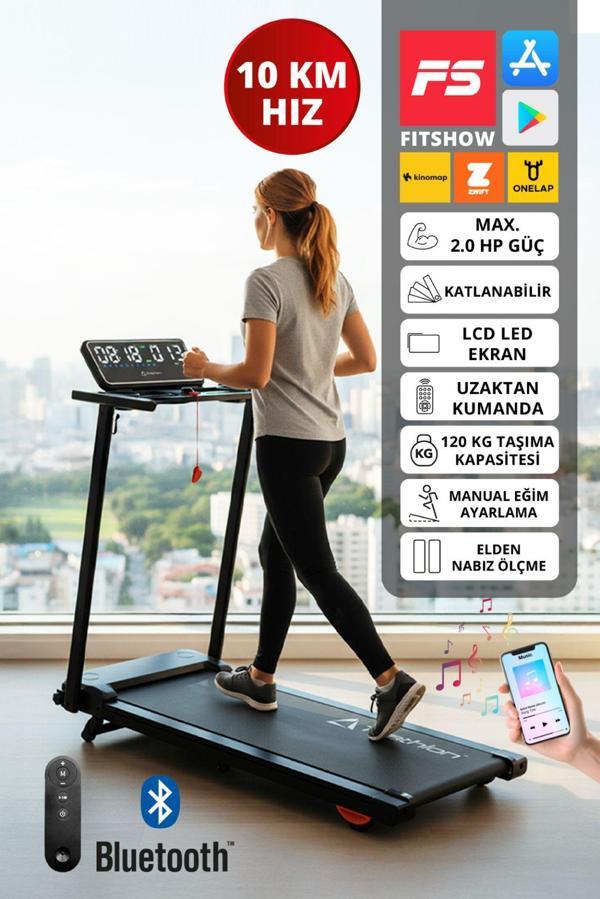 T-229 Katlanabilir Koşu Bandı / LCD LED Ekran /Bluetooth ve Hoparlör/2HP Güç 10 KM Hız/ Nabız Ölçme - Image 1