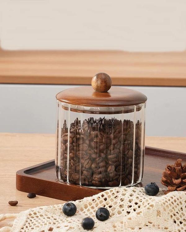 Mien MEN BOR085 Akasya Ahşap Kapaklı Cam Kavanoz 1150 cc - Image 1