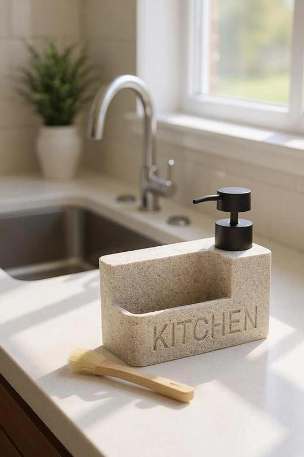 Mien MEN CN56785 Krem Renk Süngerlikli Polyresin Sıvı Sabunluk 15x10 cm - Image 1