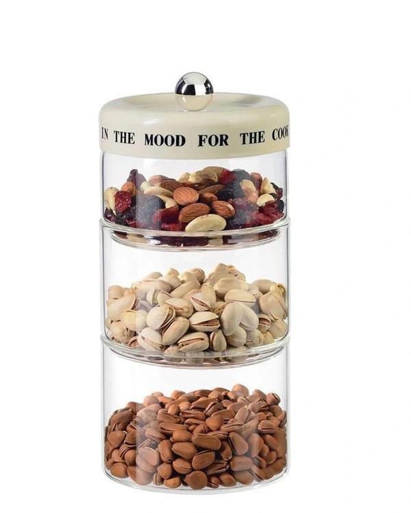 Mien MEN 3H08 Mest Kapaklı Cam Erzak Saklama Kabı 3 Katlı 12x13 cm - Image 1