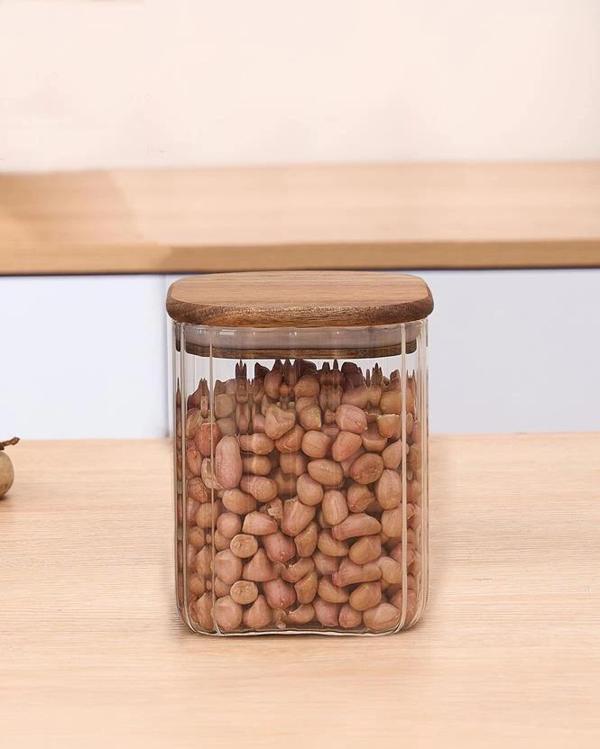 Mien MEN BOR063 Kare Bambu Kapaklı Cam Kavanoz 1050 cc - Image 1