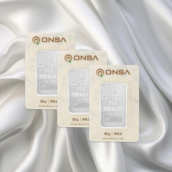 3 Adet 50 Gr Onsa Gümüş Külçe - Image 1