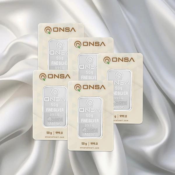 5 Adet 50 Gr Onsa Gümüş Külçe - Image 1