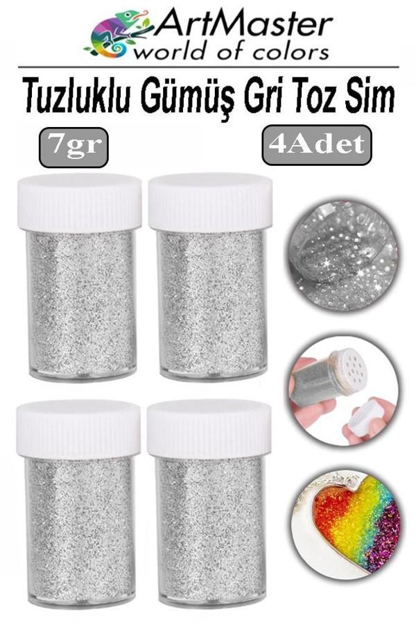 Toz Sim Gümüş Gri 4 Adet 7 Gr Tuzluklu Etkinlik Ders Okul Slime Dekorasyon Renkli Toz Sim Dekor Süsleme - Image 1