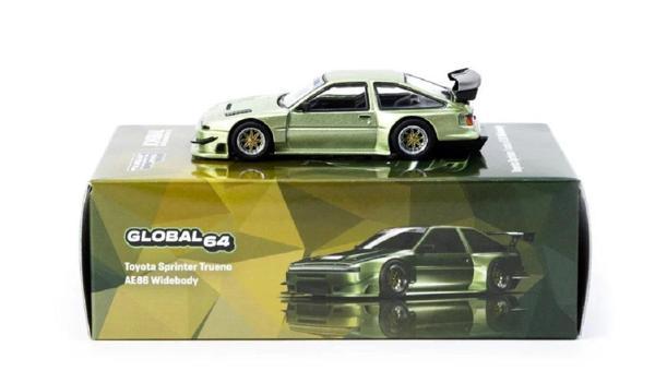 Tarmac Works 1/64 Toyota Sprinter Trueno AE86 Widebody Green  Designed by Jon Sibal  - Image 1
