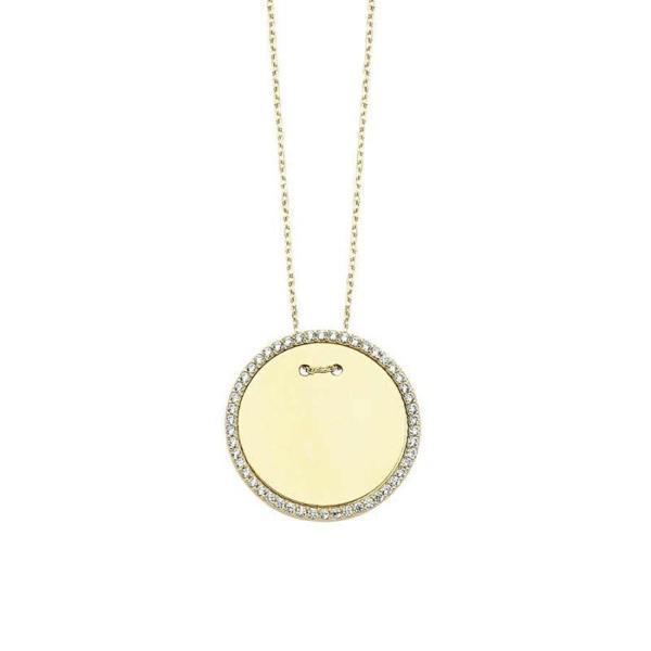 İsim Yazılabilen Yuvarlak Taşlı Plaka Kolye - Image 1