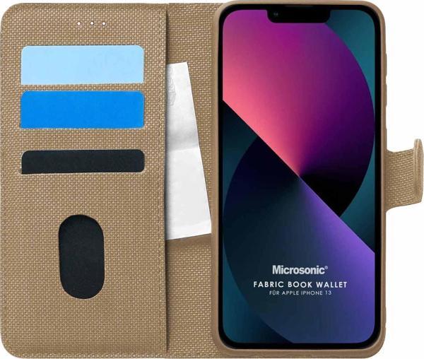 Microsonic Appple iPhone 13 Kılıf Fabric Book Wallet Gold - Image 1