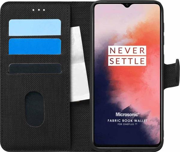 Microsonic OnePlus 7T Kılıf Fabric Book Wallet Siyah - Image 1