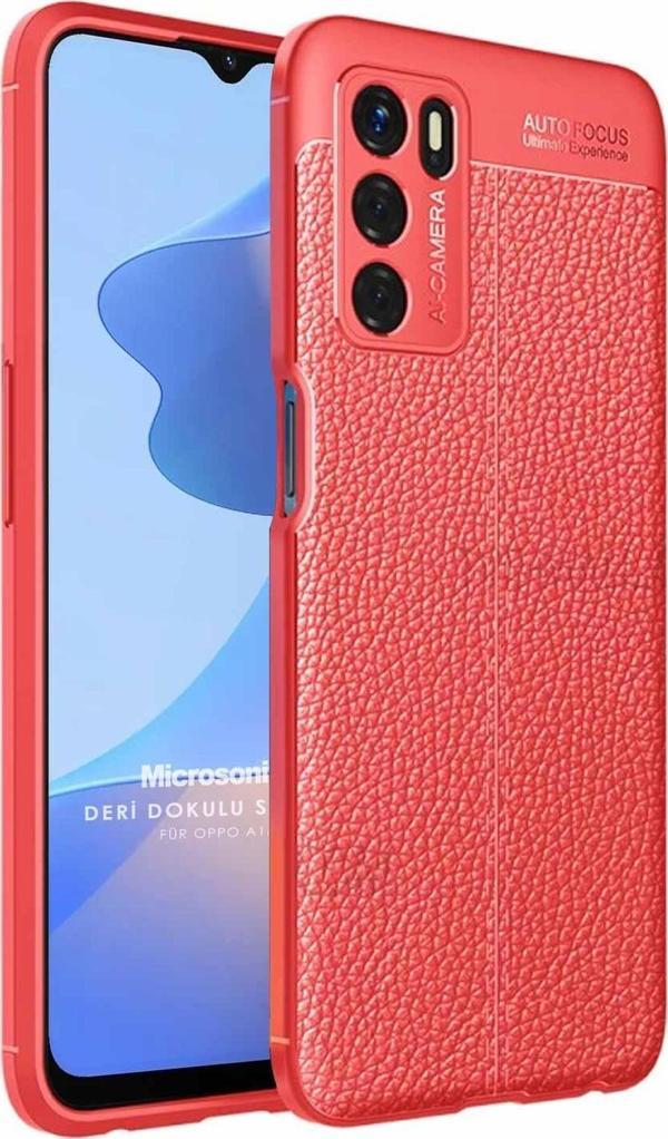 Microsonic Oppo A16 Kılıf Deri Dokulu Silikon Kırmızı - Image 1