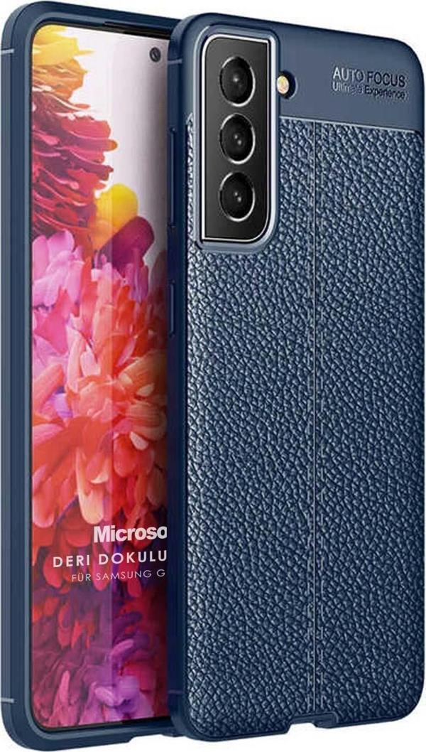 Microsonic Samsung Galaxy S22 Kılıf Deri Dokulu Silikon Lacivert - Image 1