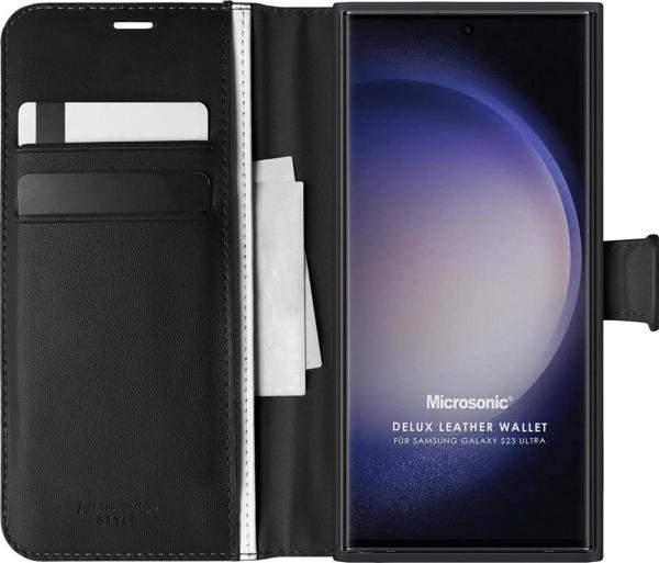 Microsonic Samsung Galaxy S23 Ultra Kılıf Delux Leather Wallet Siyah - Image 1
