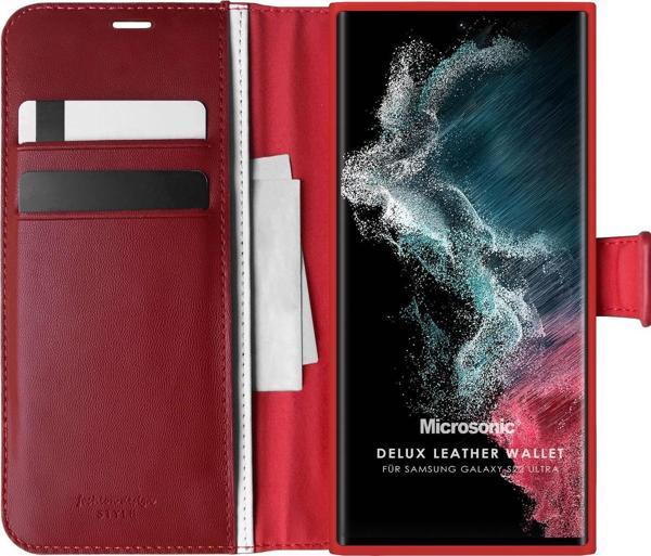 Microsonic Samsung Galaxy S22 Ultra Kılıf Delux Leather Wallet Kırmızı - Image 1