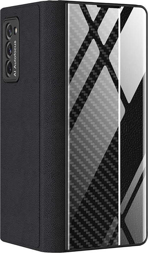 Microsonic Samsung Galaxy Z Fold 2 Kılıf Carbon Fiber BookStyle Siyah - Image 1