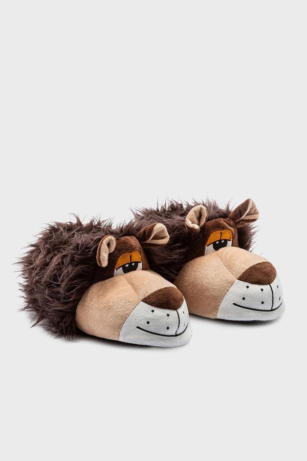 Twigy Tw Aslan Sessiz Tabanlı Hayvan Figürlü Erkek Panduf GG0513 KAHVE - Image 1