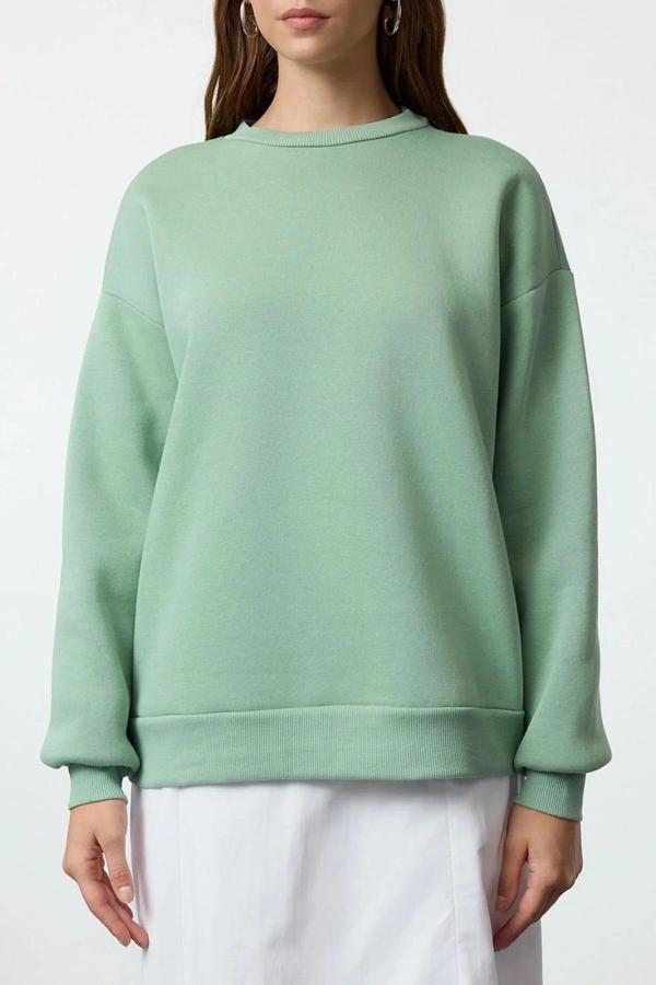 3 iplik şardonlu bisiklet yaka sweatshirt mint - Image 1