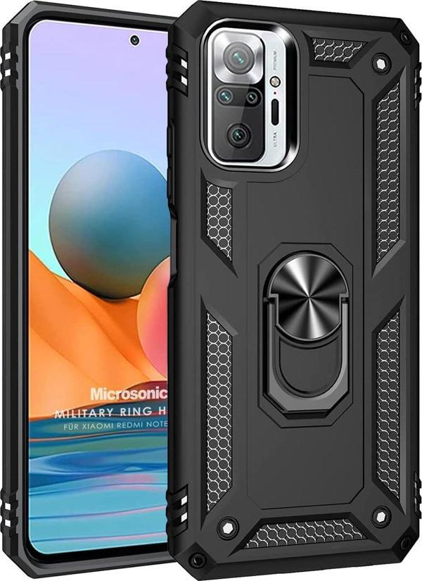 Microsonic Xiaomi Redmi Note 10 Pro Max Kılıf Military Ring Holder Siyah - Image 1