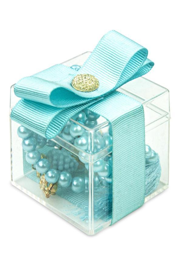 5 Adet Hediyelik Dekoratif Mika Kutulu 99 lu İnci Tesbih - Turkuaz - Image 1
