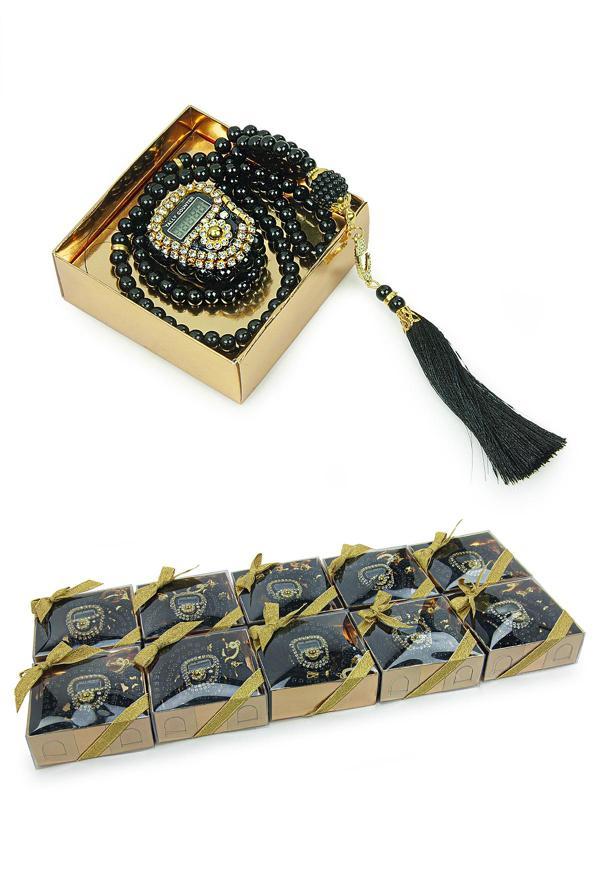 10 Adet Özel Kurdele Süslemeli Kutulu İnci Tesbihli Taşlı Zikirmatik Mevlüt Hediyesi Siyah - Image 1