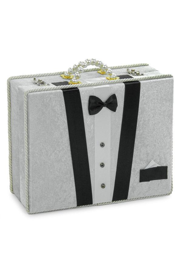 Çeyizlik Damat Bohçası Kutusu Kadife Sandık Gri - Image 1