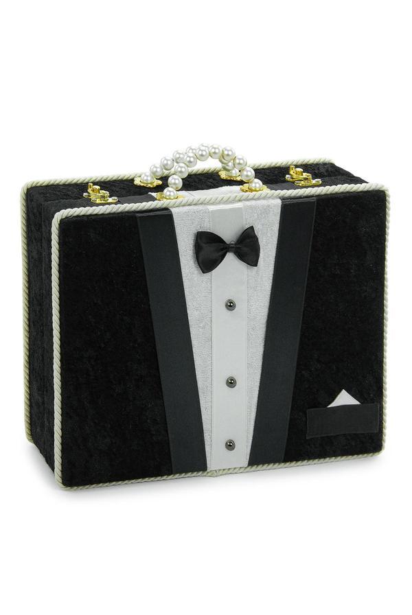 Damat Bohçası İçin Çeyizlik Kadife Sandık Siyah - Image 1