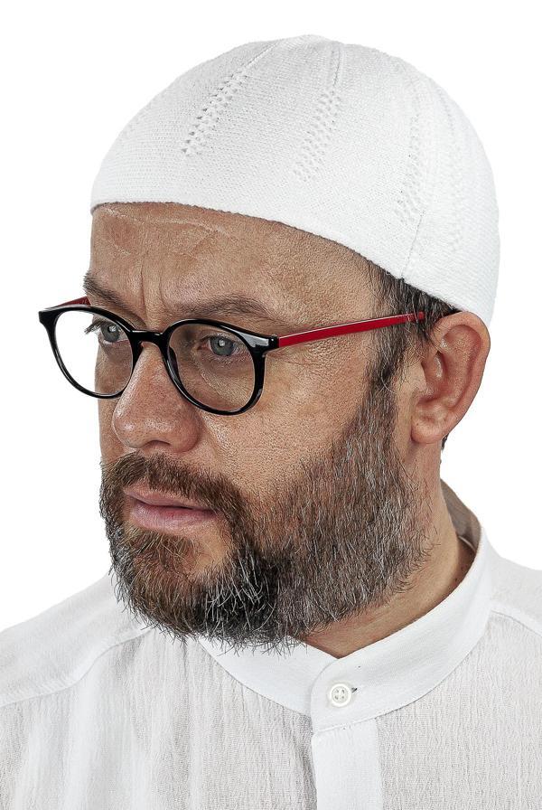 Orlon Örme Kışlık Yün Bere Takke Baklava Desen Beyaz - Image 1