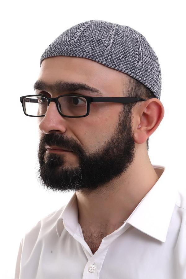 Füme Gri Kışlık Çift Renk Kadife Namaz Takkesi - Image 1