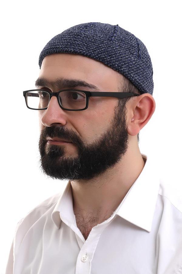 Lacivert Füme Katlamalı Çift Renk Kışlık Kadife Takke - Image 1