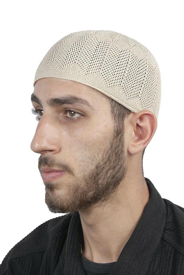 Safir İnce Örme Dantel Namaz Takkesi Krem 1 Adet - Image 1