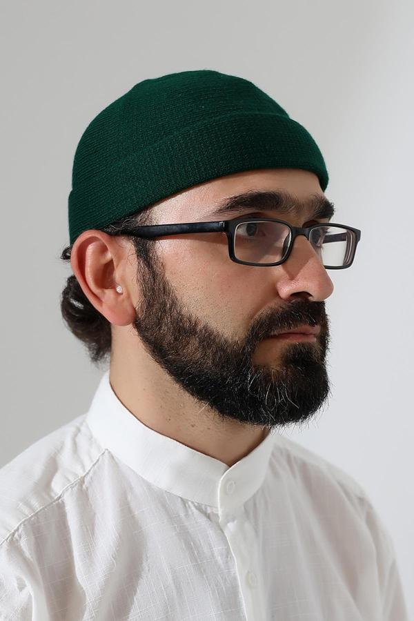 Yeşil Katlamalı Sade Desen Kışlık Orlon Takke Şapka - Image 1