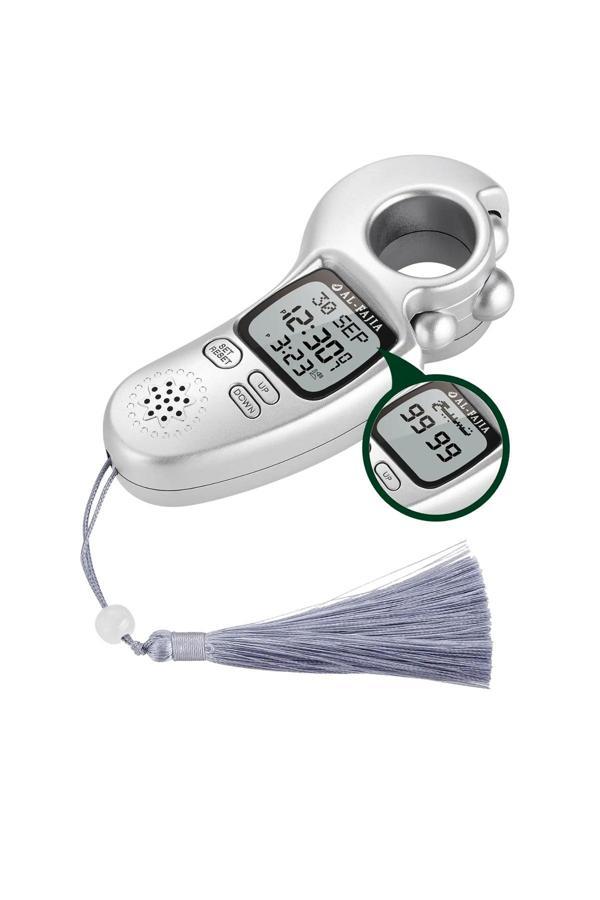 Ezan Okuyan Işıklı Sesli Kaydırmalı Al-Fajia Dijital Sayaç Tesbih Zikirmatik Gümüş - Image 1