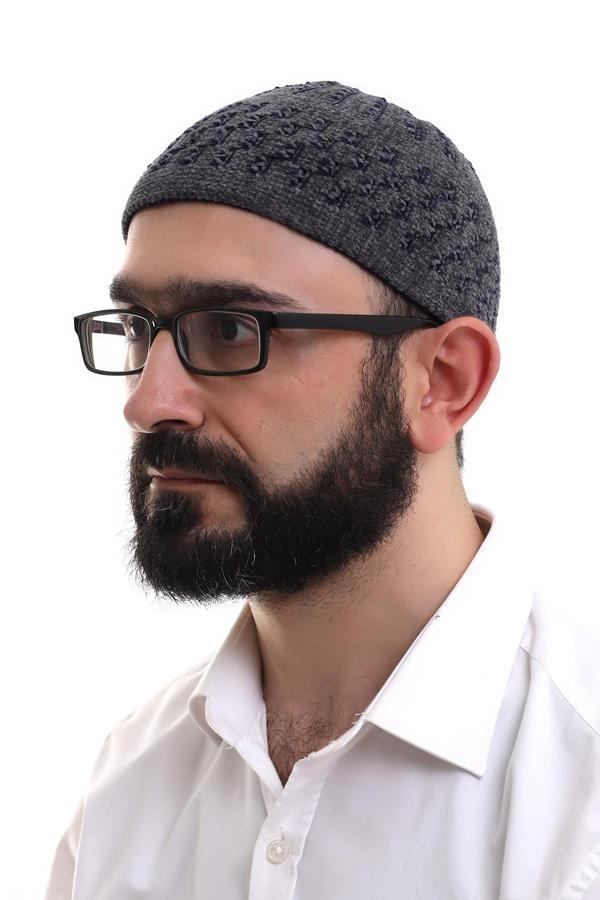Füme Hasır Desen Kışlık Kadife Namaz Takkesi - Image 1